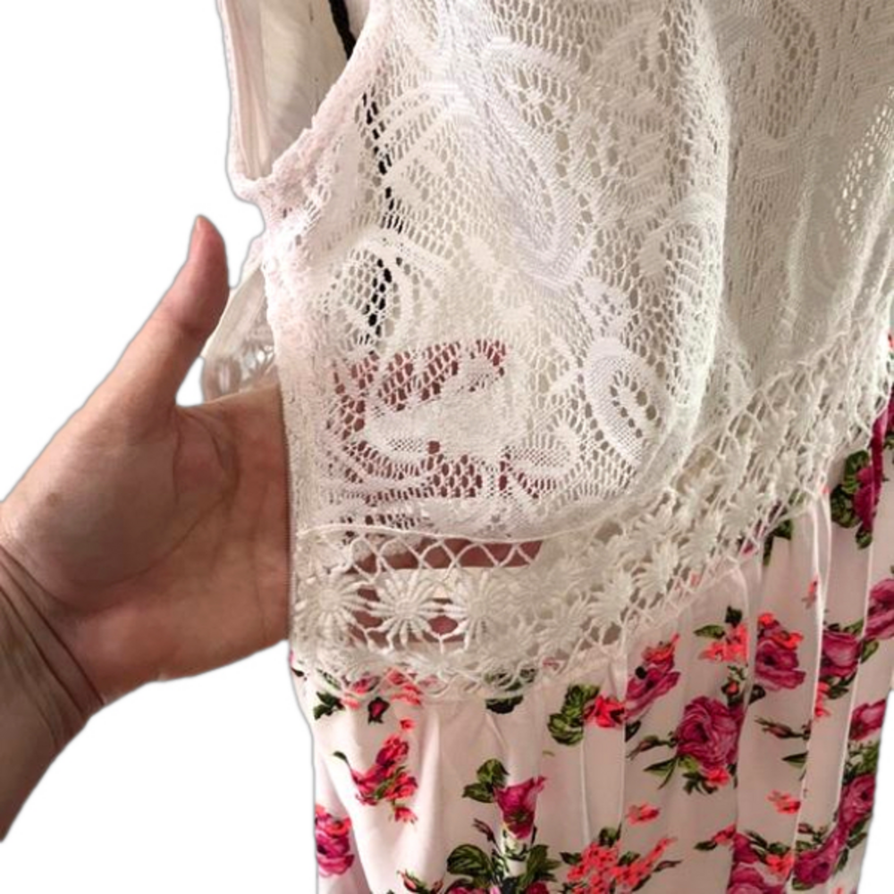 RUE21 Creamy White Cut Out Lace Top w/Pink Floral Silky Bottom Sundress—Sz XL - Picture 8 of 16